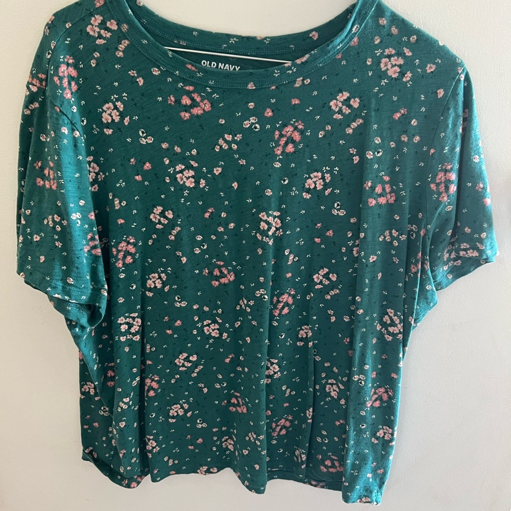 Old Navy Teal and Pink Floral Short Sleeve Top